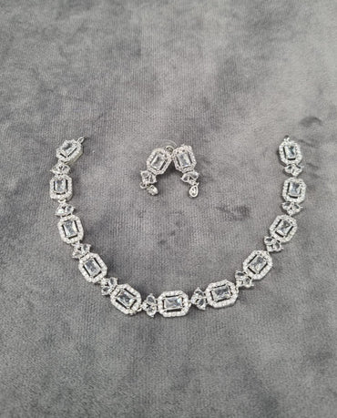 Classic Gold-Plated Rectangle Stone Tennis Necklace Set