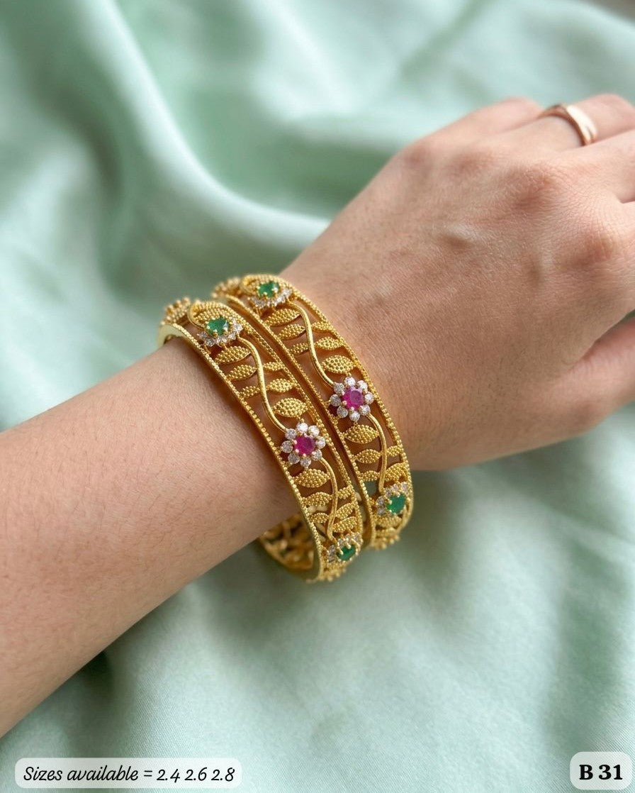 Floral Leaf AD Kada Bangles
