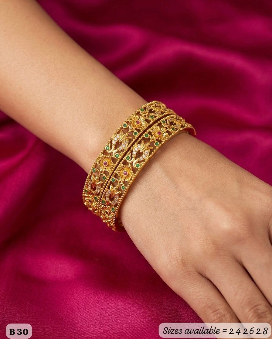 Broad Floral AD Kada Pair Bangles