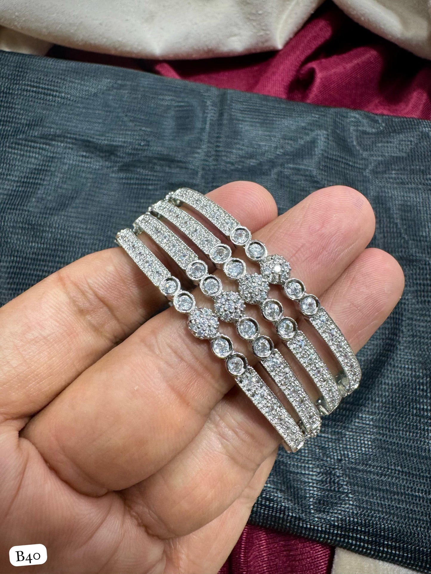American Diamond Silver Plated Bangles