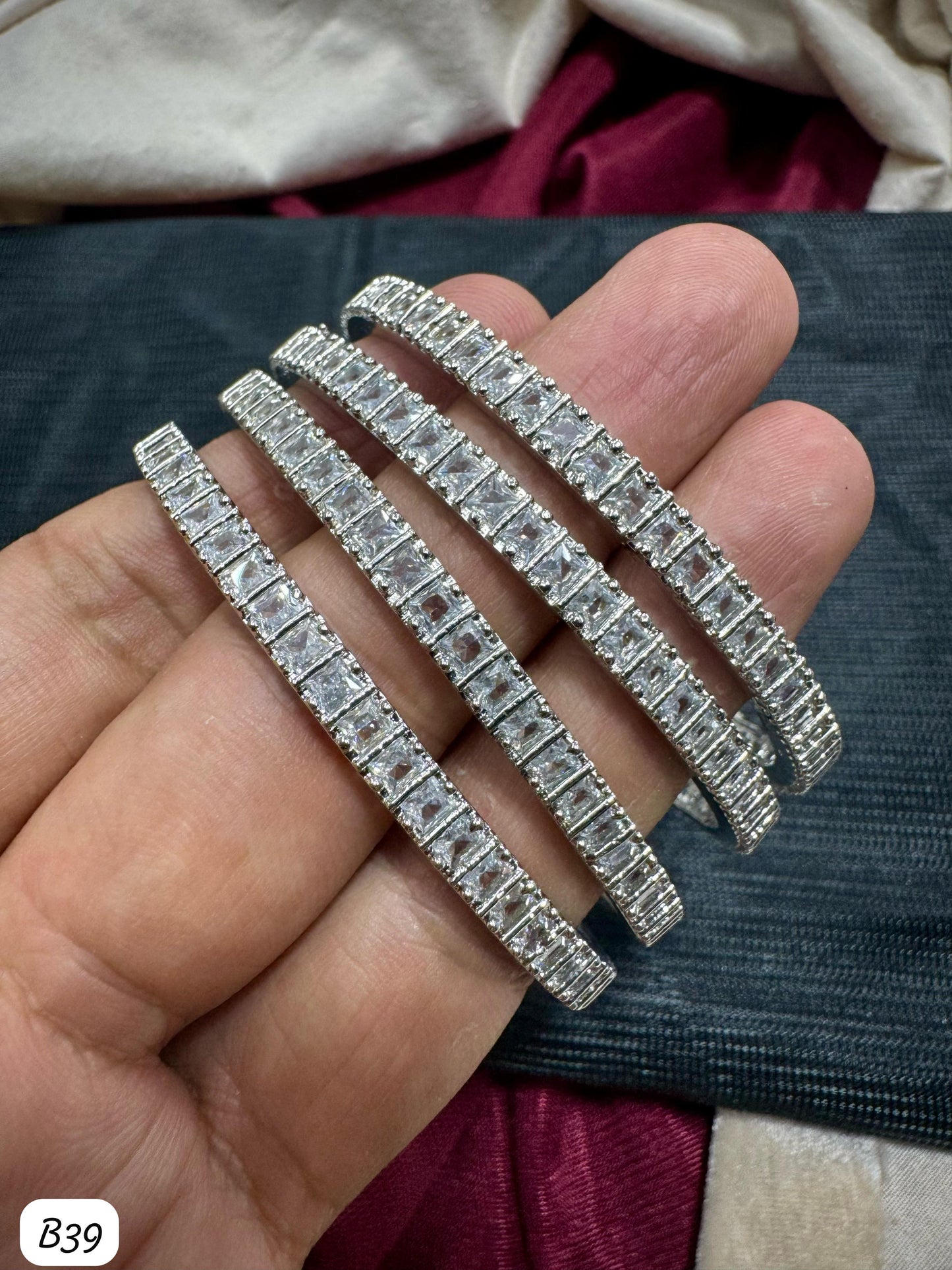 American Diamond Silver Plated Bangles