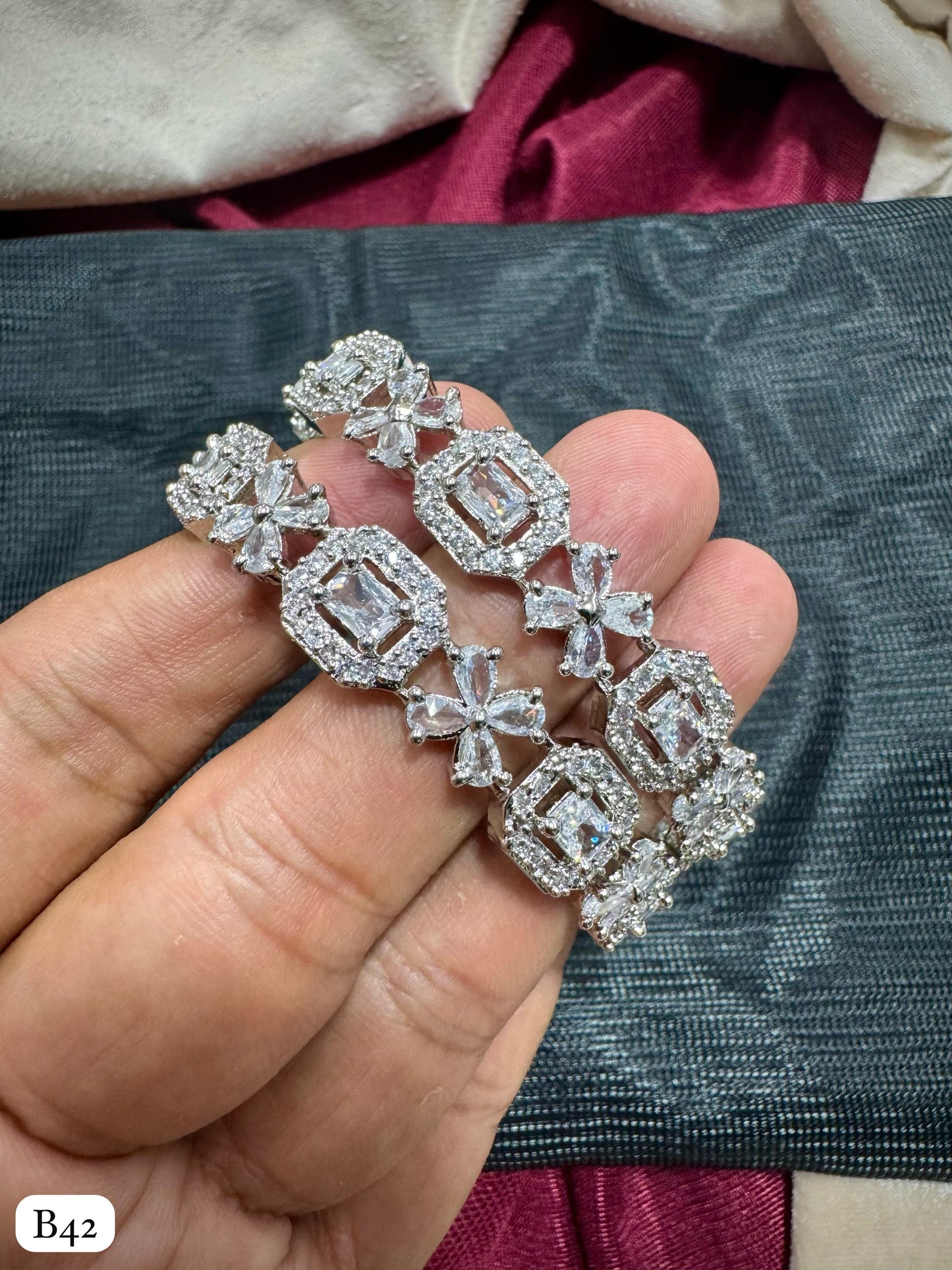 American Diamond Silver Plated Bangles