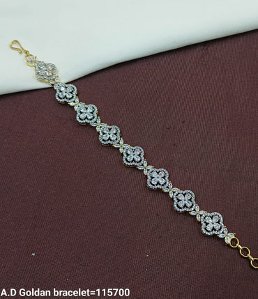 Elegant A.D. Golden Floral Bracelet – Sparkling Diamond-Cut Design