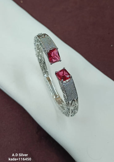 Elegant Designer AD Stone Kada – Premium Silver Finish