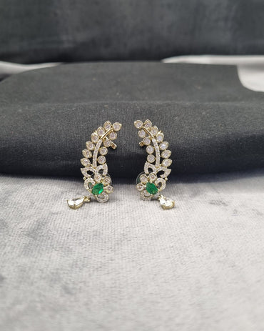 Leaf Ear Climber Earrings Gold Tone Feather Crawler Studs