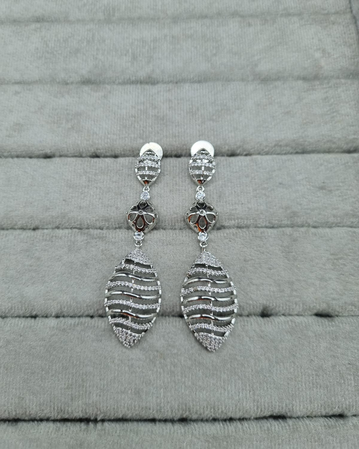 Silver-Plated Long AD Dangle Earring