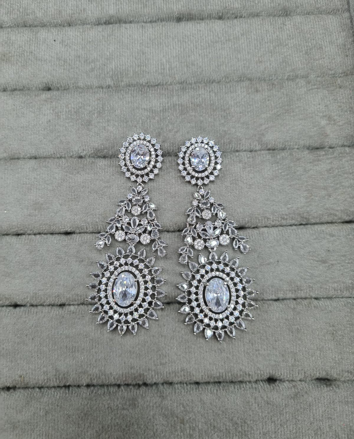Luxurious Deep Green & AD Long Drops Earrings