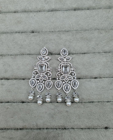Elegant Pink Stones and Pearl Droplets Earrings