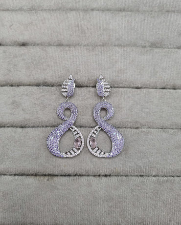 Modern Silver-Plated Pink and Green AD Earrings