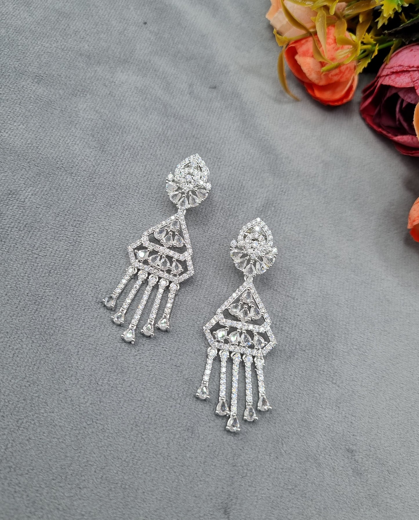 Imperial Green & Silver American Diamond Tassel Earrings