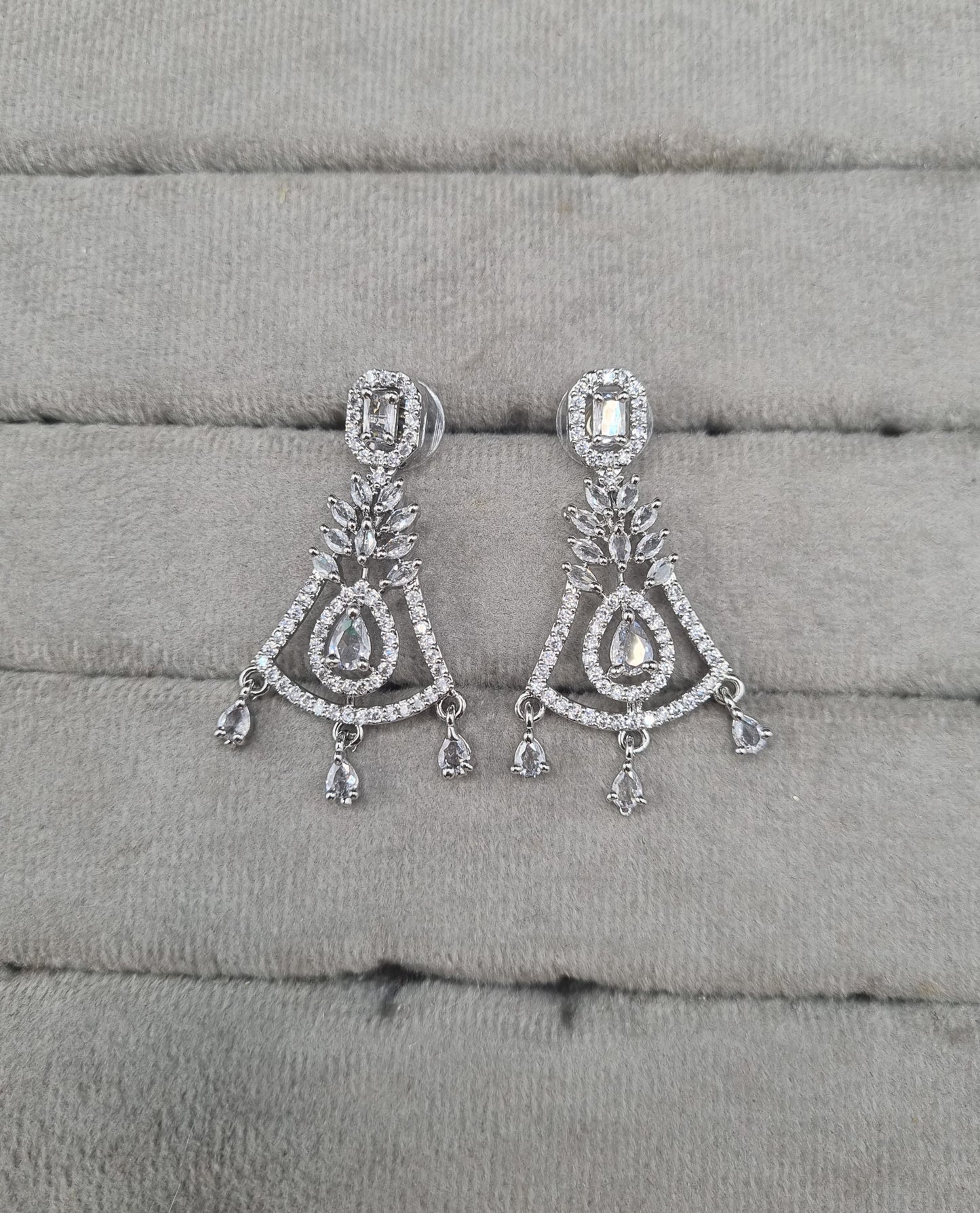 Geometric Chandelier American Diamond Drop Earrings
