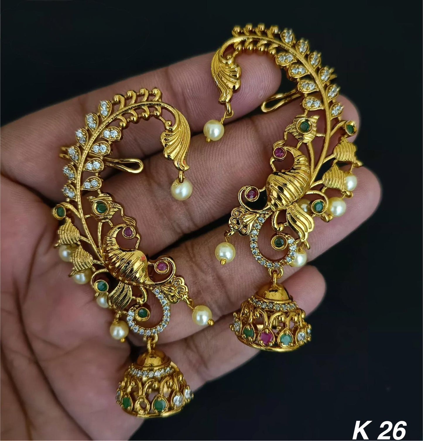 American Diamond Gold Plated Peacock Earcuff For Woman