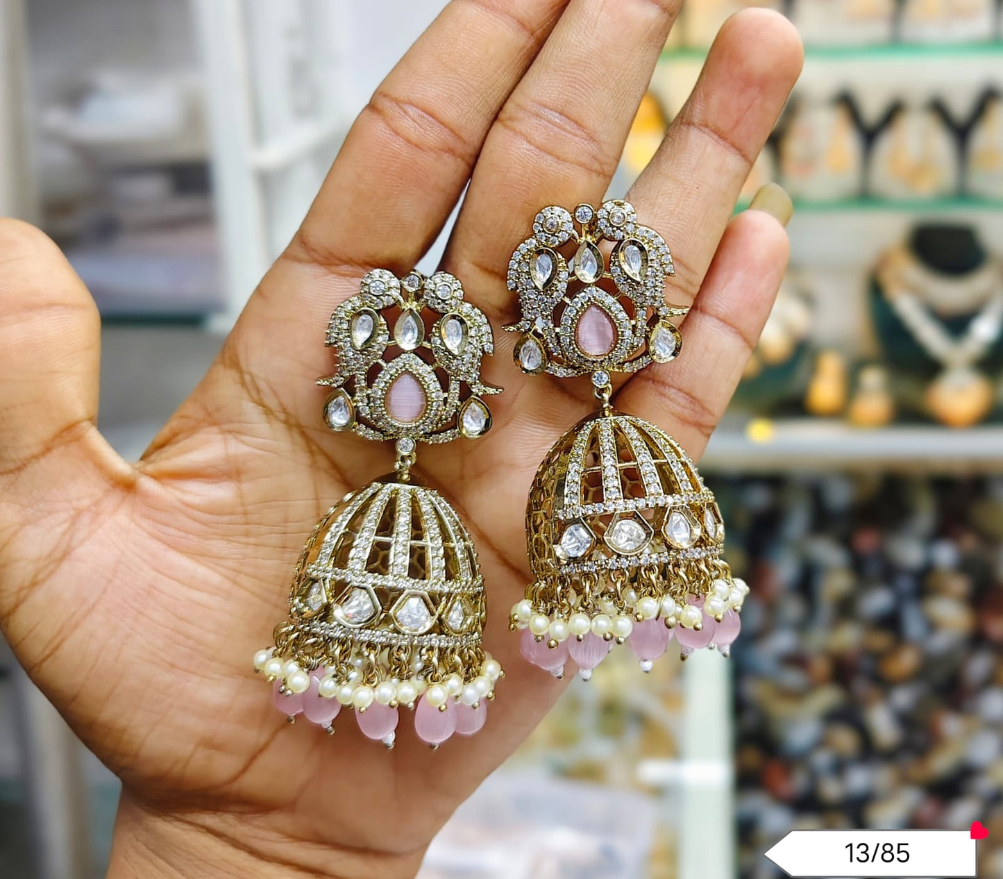 Antique Gold Plated American Diamond Jhumki Set