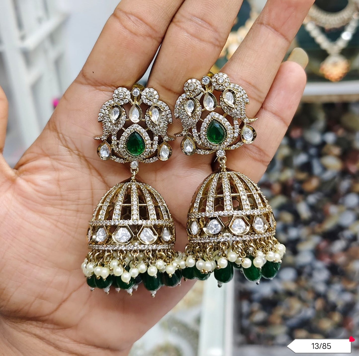 Antique Gold Plated American Diamond Jhumki Set