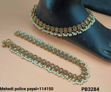 CZ Diamond Silver & Antique Gold Plated Anklet (Payal)
