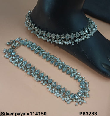Traditional CZ & Pearl Payal Anklet – Handcrafted Ethnic Jewelry