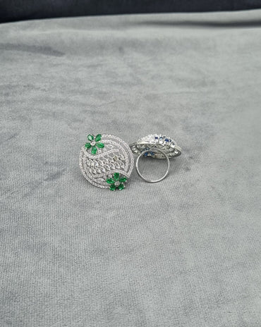 Sapphire Blue Floral Shield Statement Ring