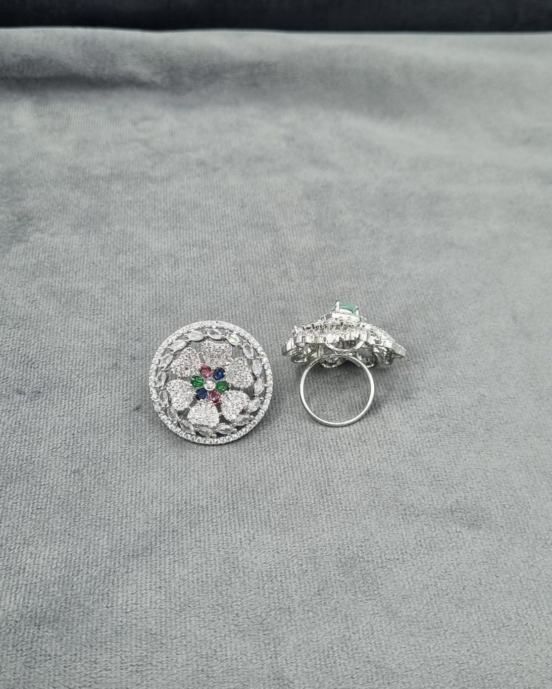 Multi-Color Gemstone Floral Medallion Ring
