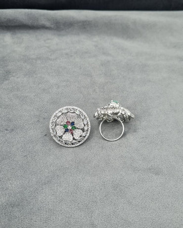 Multi-Color Gemstone Floral Medallion Ring
