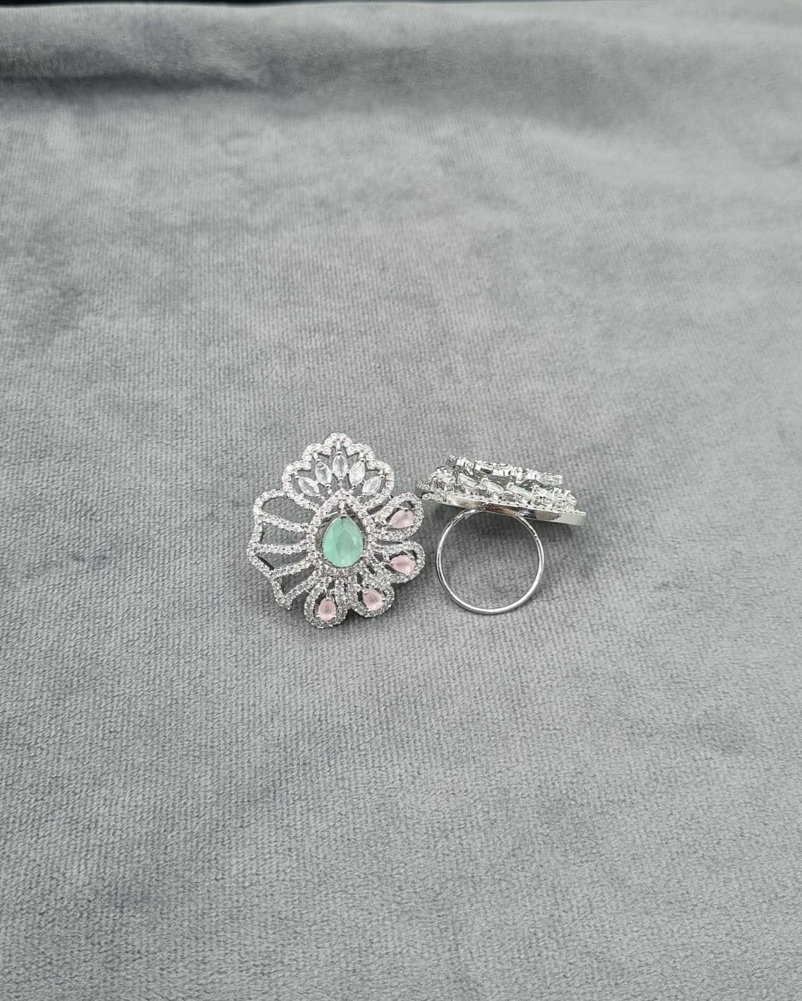 Mint Green & Blush Pink Teardrop Statement Ring