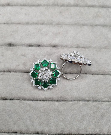 Blush Pink & Silver AD Cocktail Ring