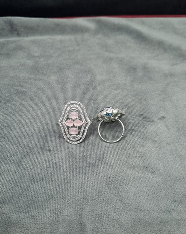 Oval Statement Ring Vibrant Multi Stone American Diamond Ring for Wedding