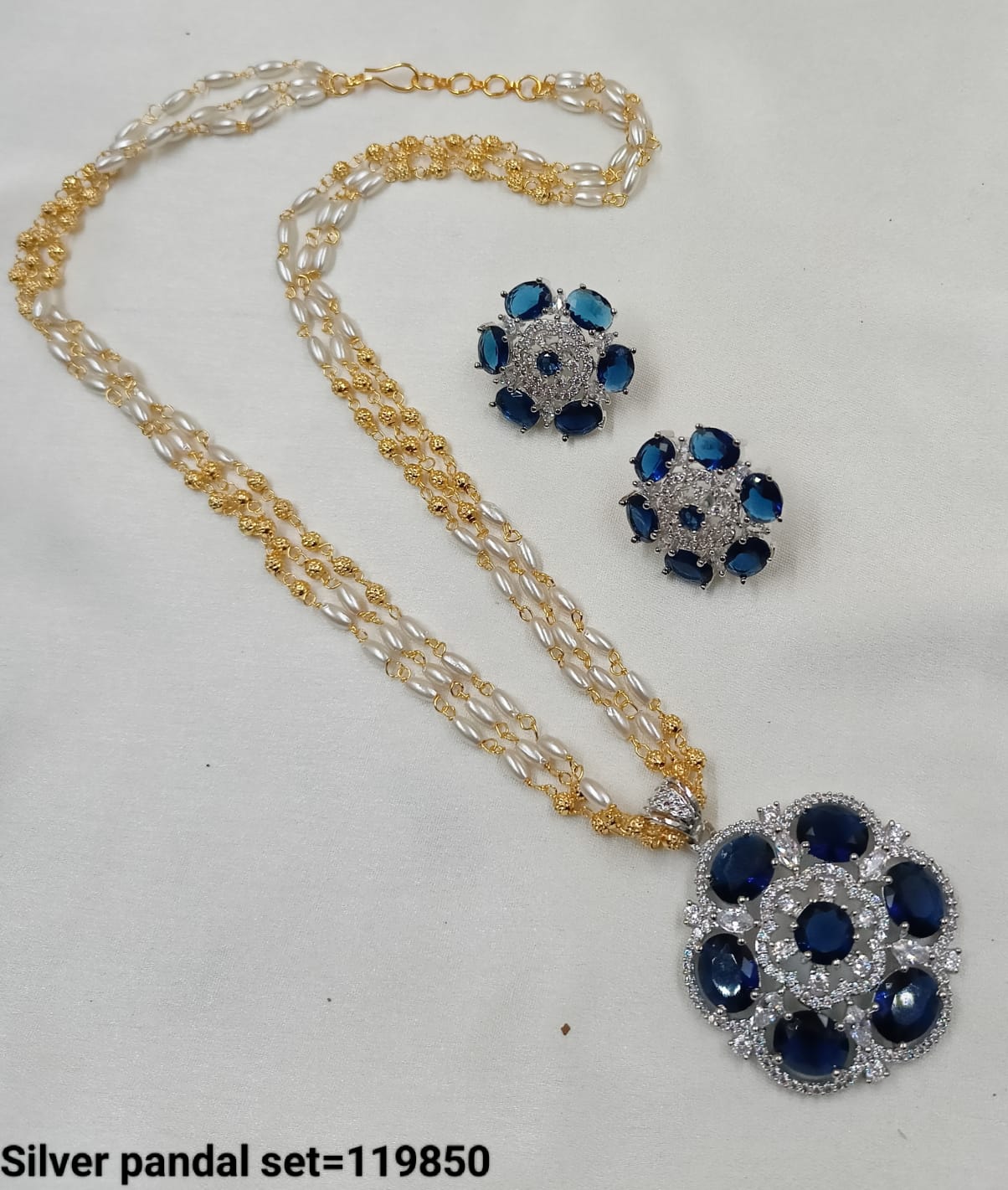 American Diamond Silver Plated Pendant Set