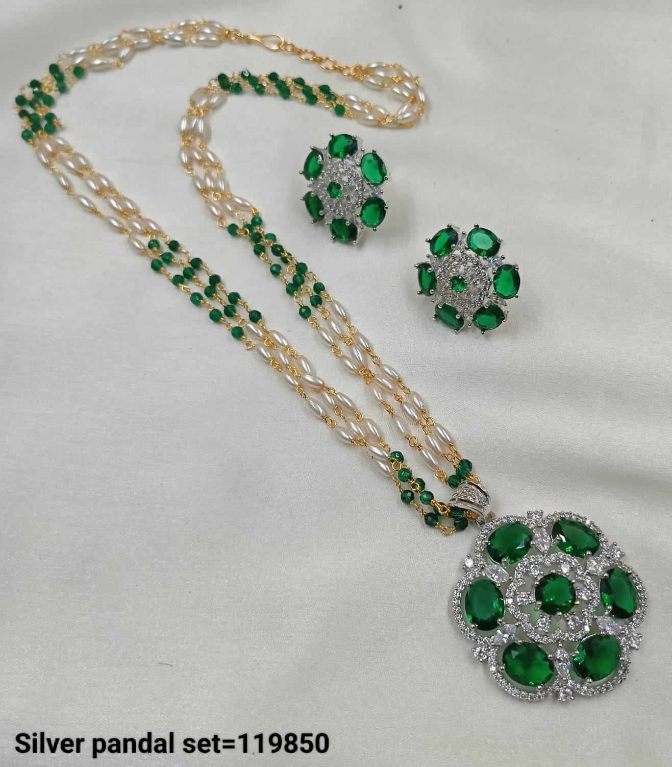 American Diamond Silver Plated Pendant Set