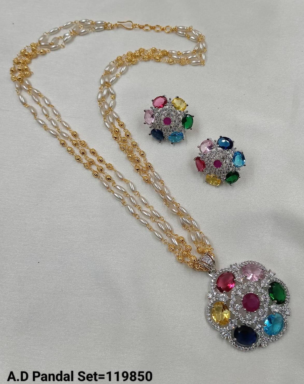 American Diamond Silver Plated Pendant Set