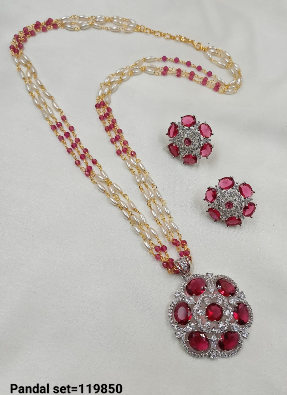 American Diamond Silver Plated Pendant Set