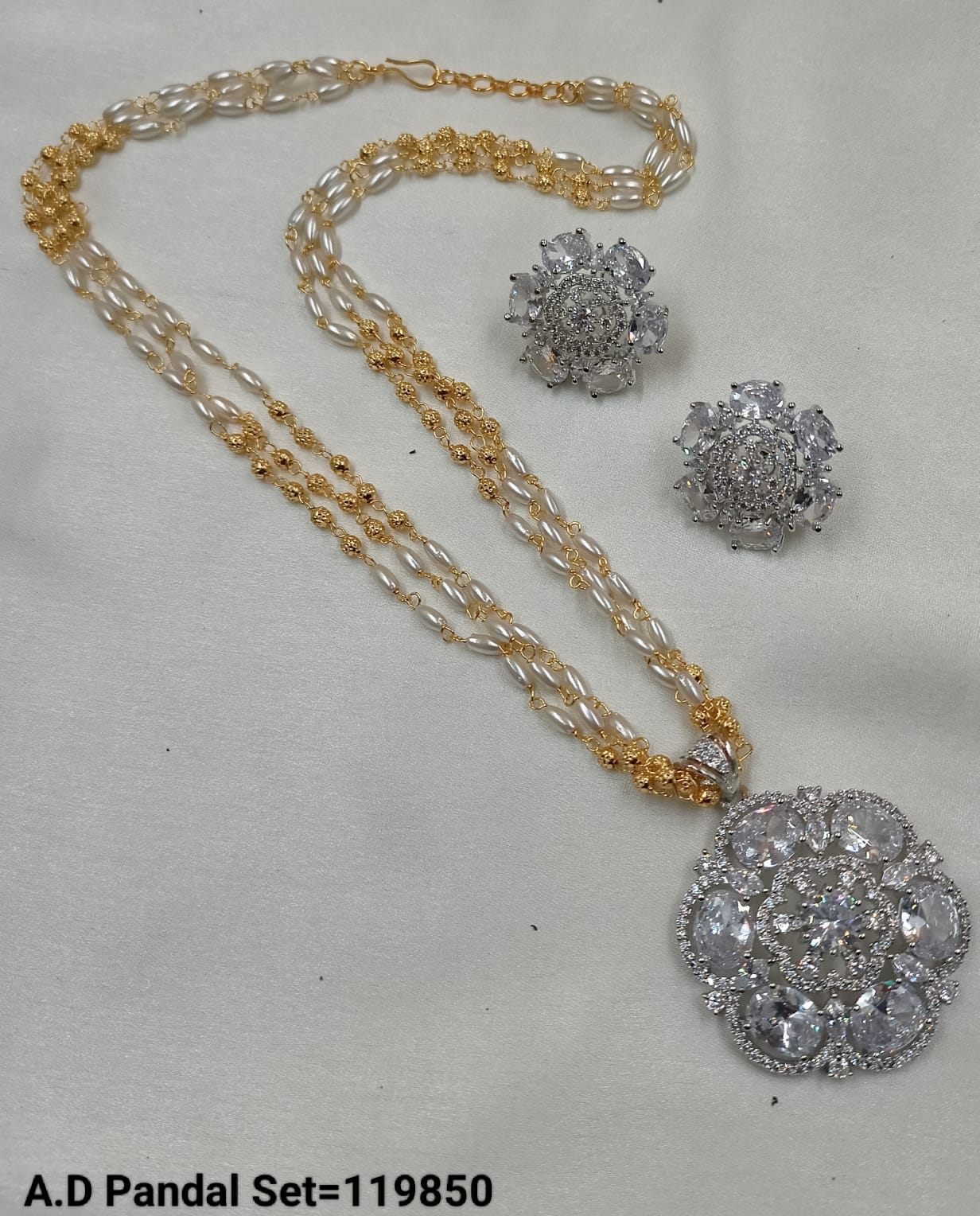 American Diamond Silver Plated Pendant Set