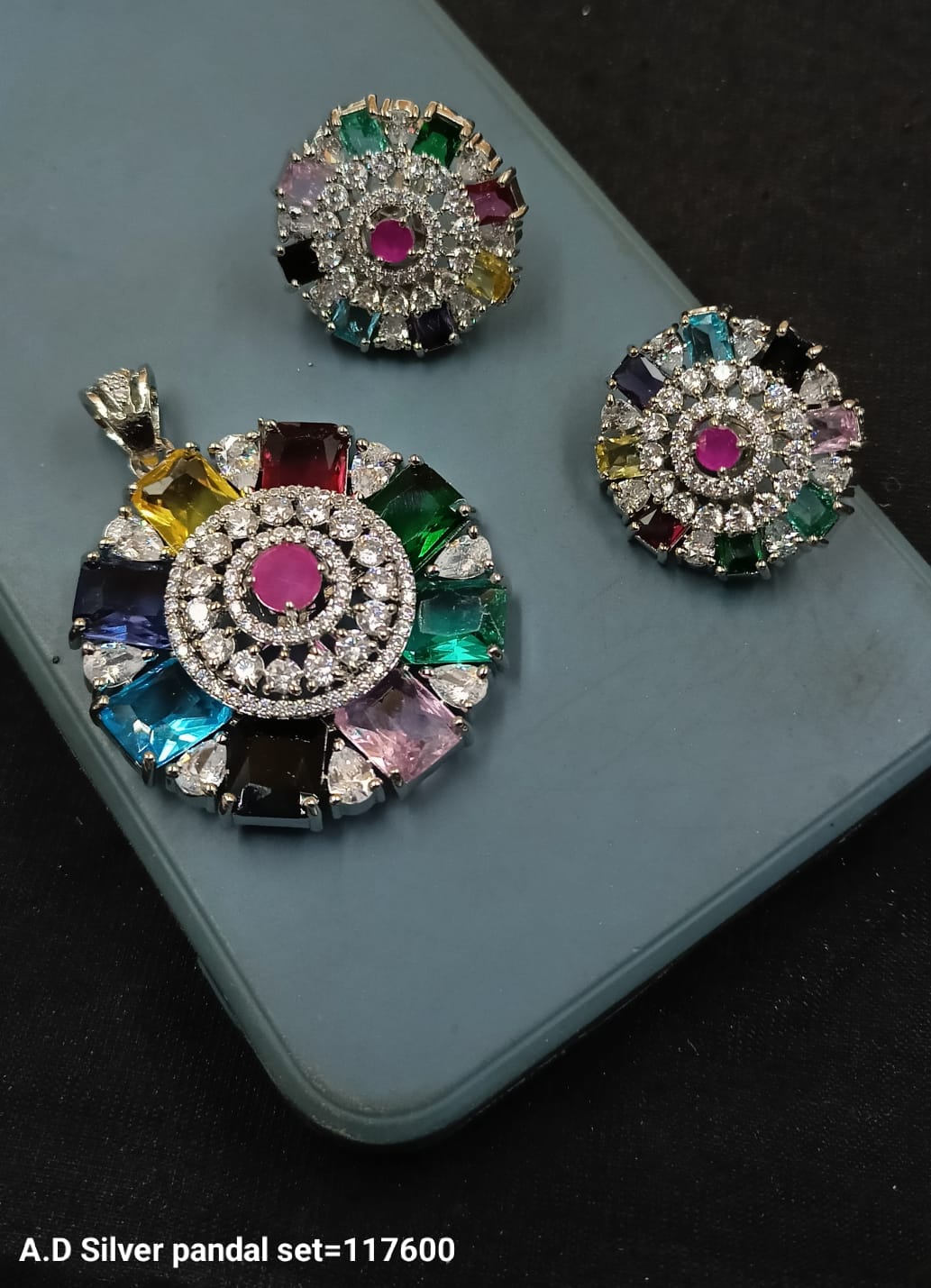 Silver Plated American Diamond Pendant Set