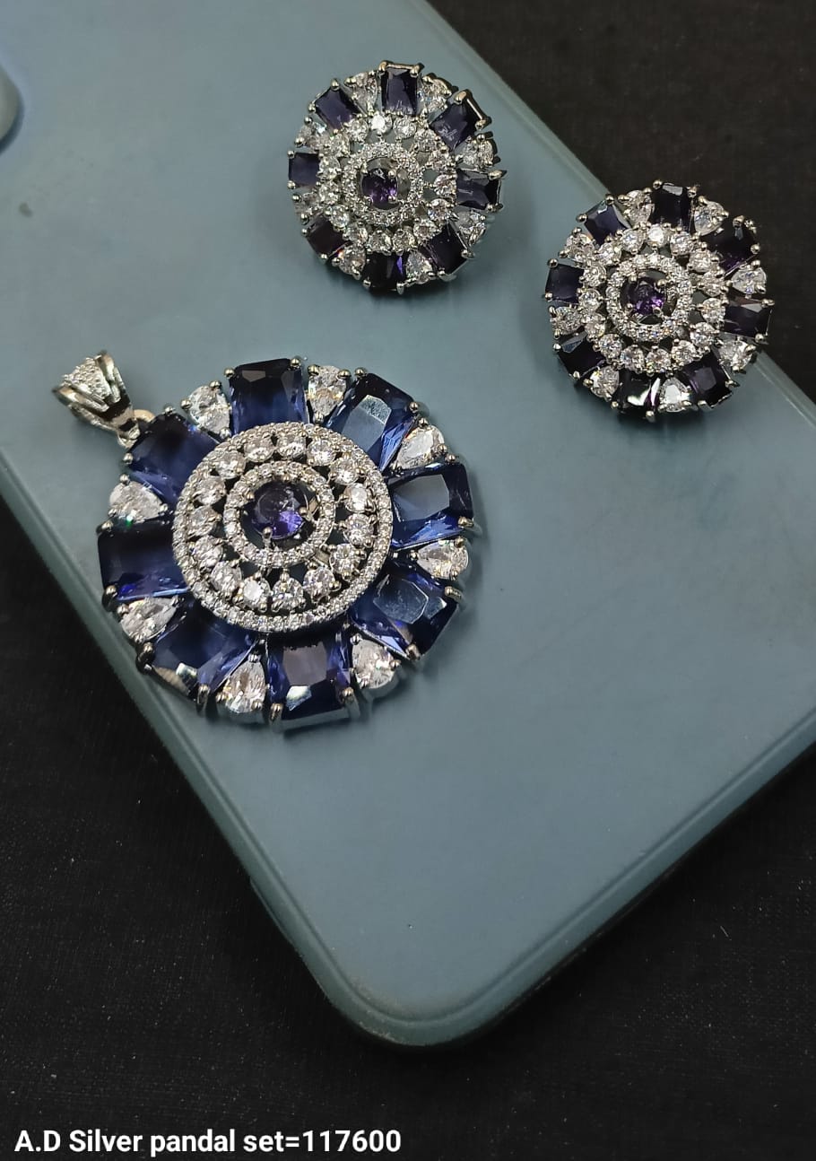 Silver Plated American Diamond Pendant Set
