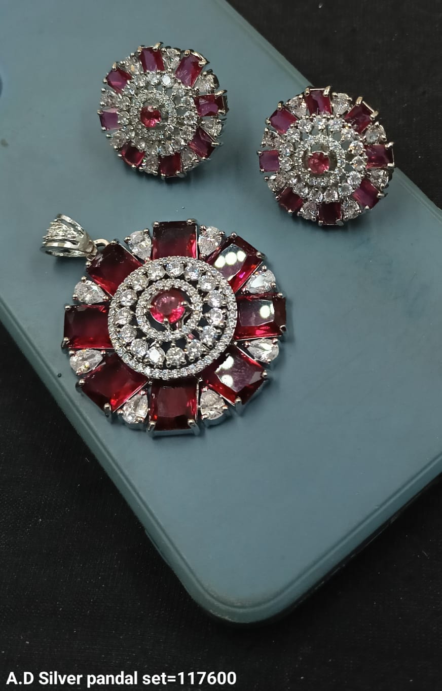 Silver Plated American Diamond Pendant Set