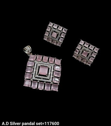 American Diamond Silver Plated Pendant Set