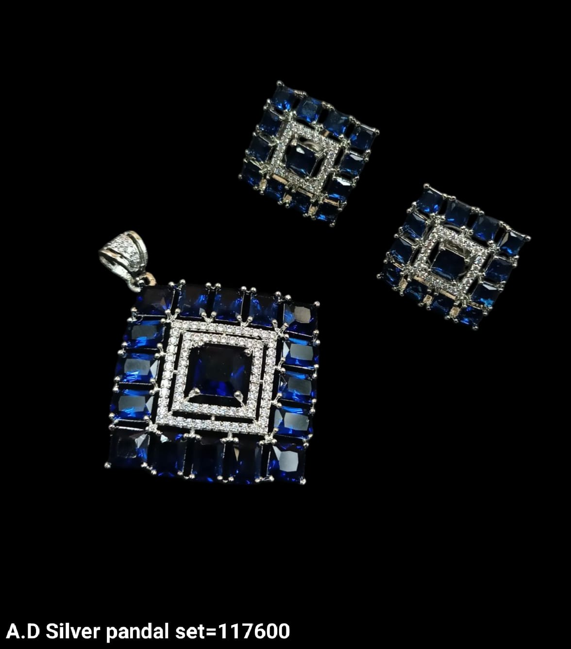 American Diamond Silver Plated Pendant Set