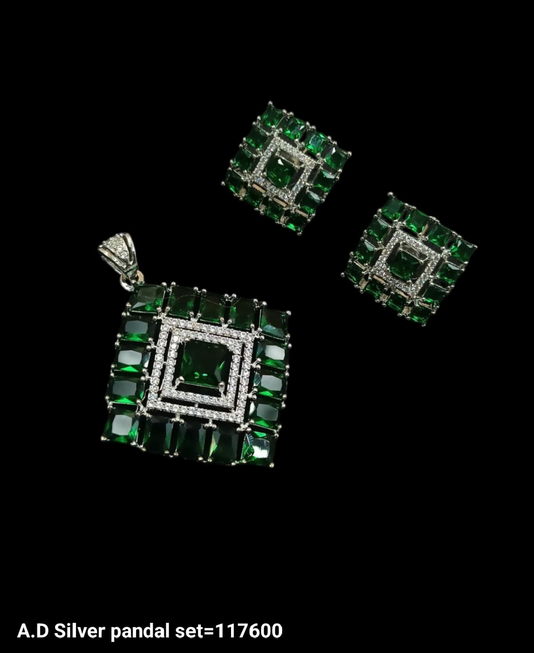 American Diamond Silver Plated Pendant Set