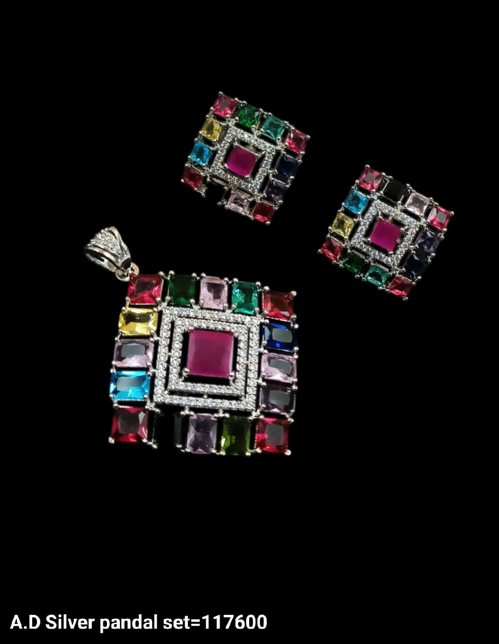 American Diamond Silver Plated Pendant Set