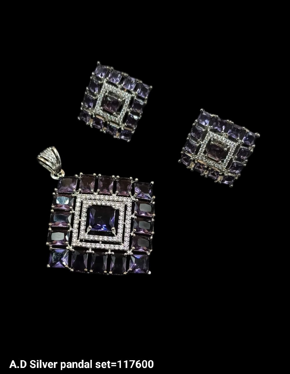 American Diamond Silver Plated Pendant Set
