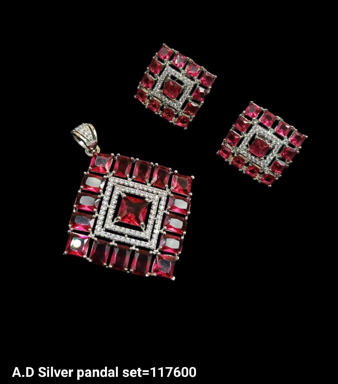 American Diamond Silver Plated Pendant Set