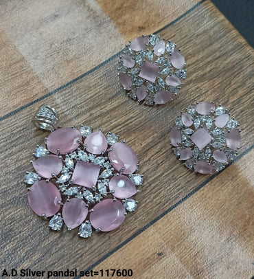 Silver Plated American Diamond Pendant Set