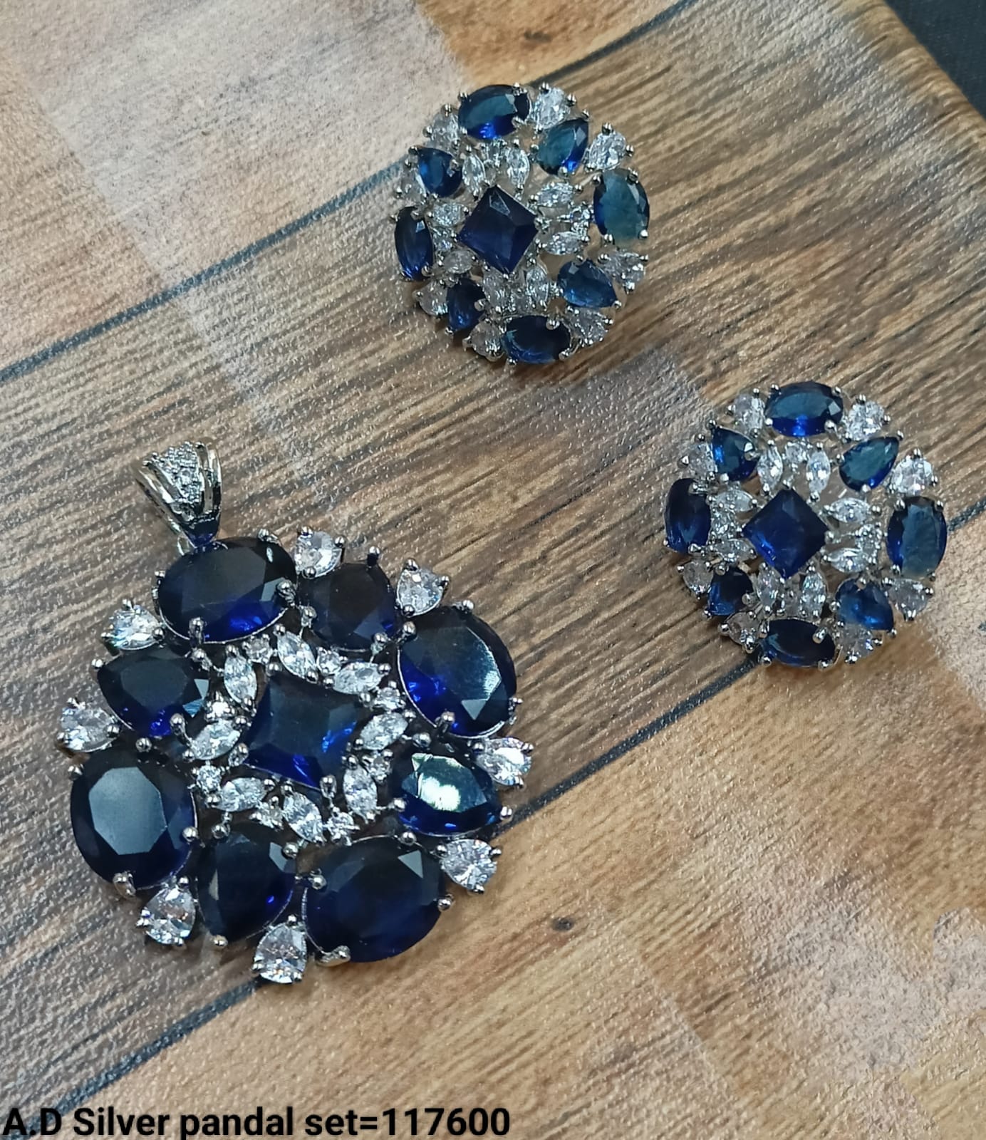 Silver Plated American Diamond Pendant Set