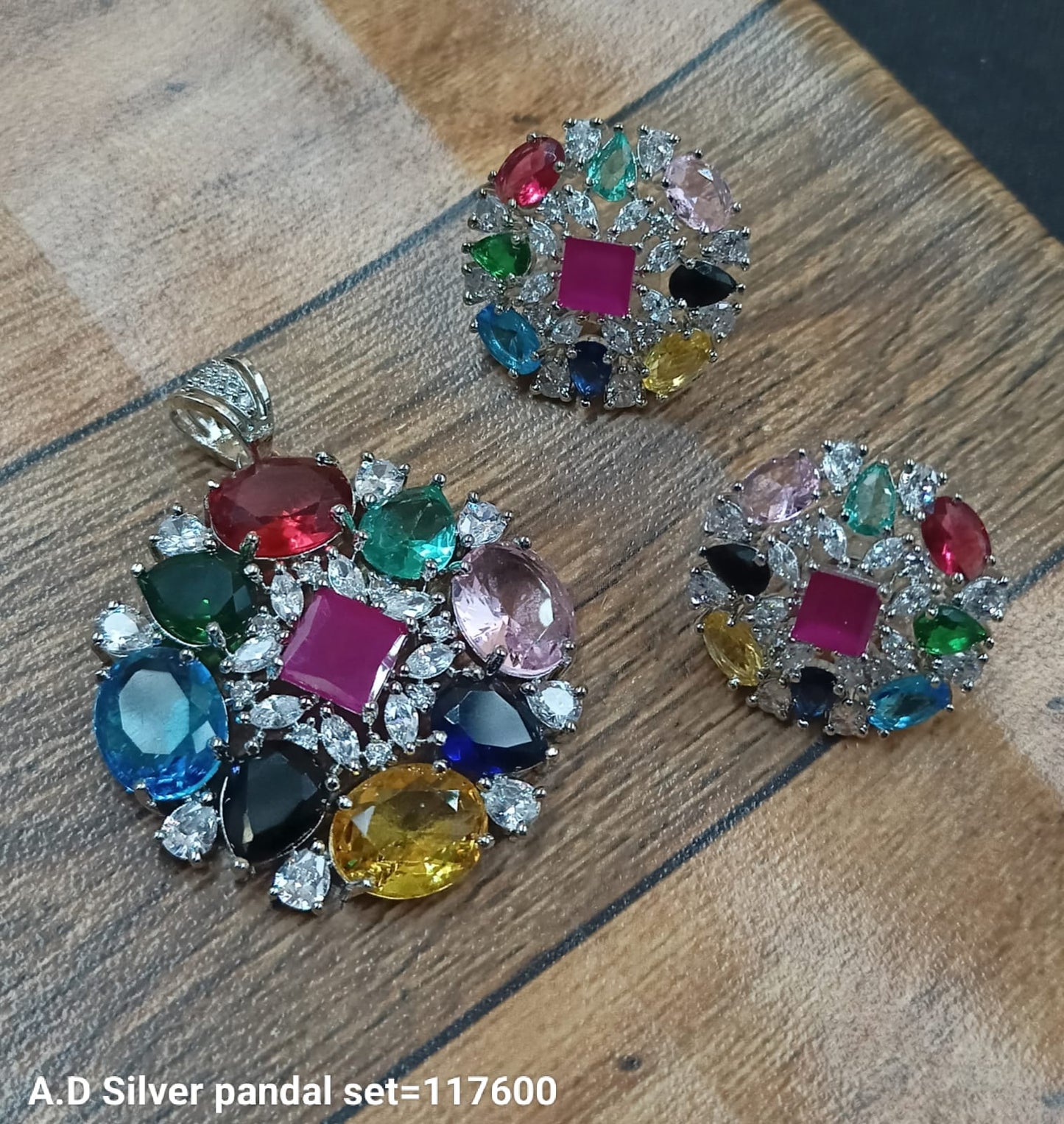 Silver Plated American Diamond Pendant Set