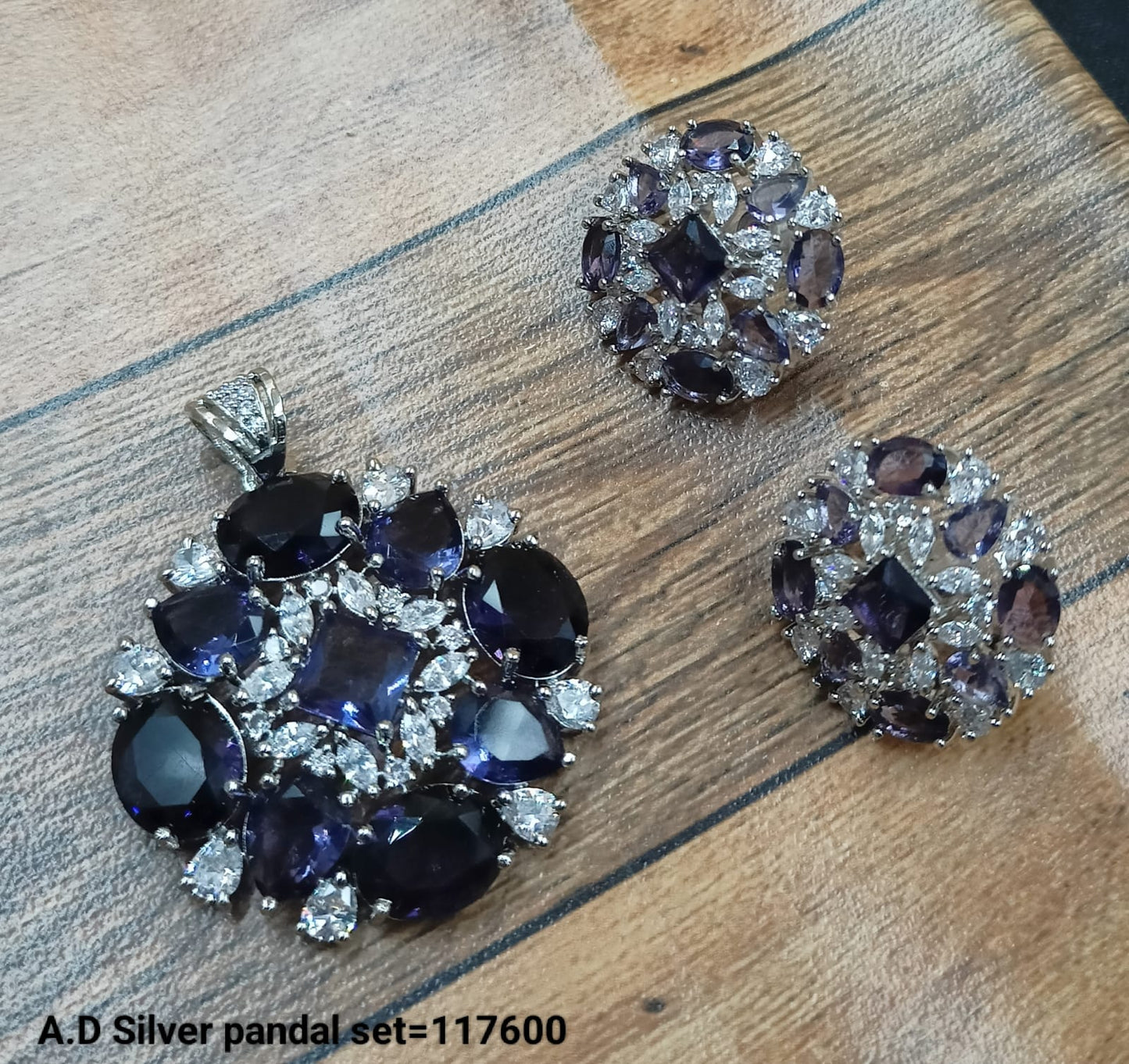 Silver Plated American Diamond Pendant Set