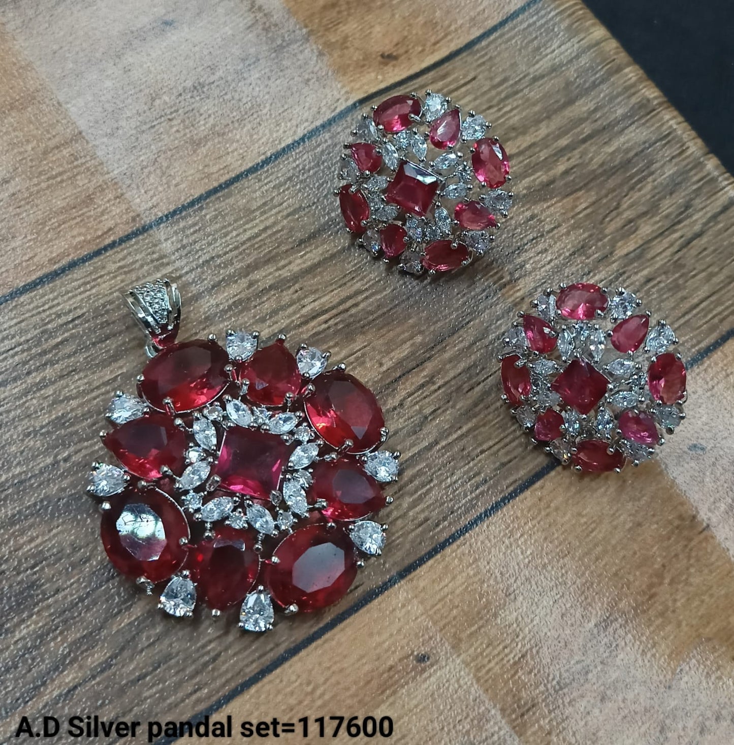 Silver Plated American Diamond Pendant Set