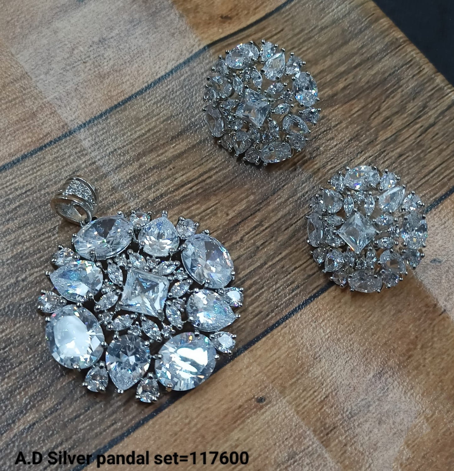 Silver Plated American Diamond Pendant Set