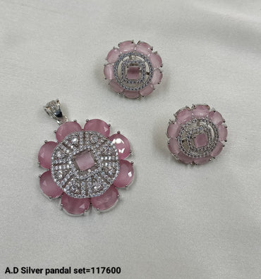 American Diamond Silver Plated Pendant Set