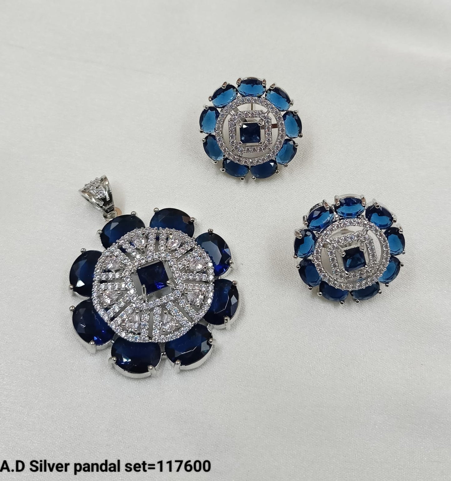 American Diamond Silver Plated Pendant Set