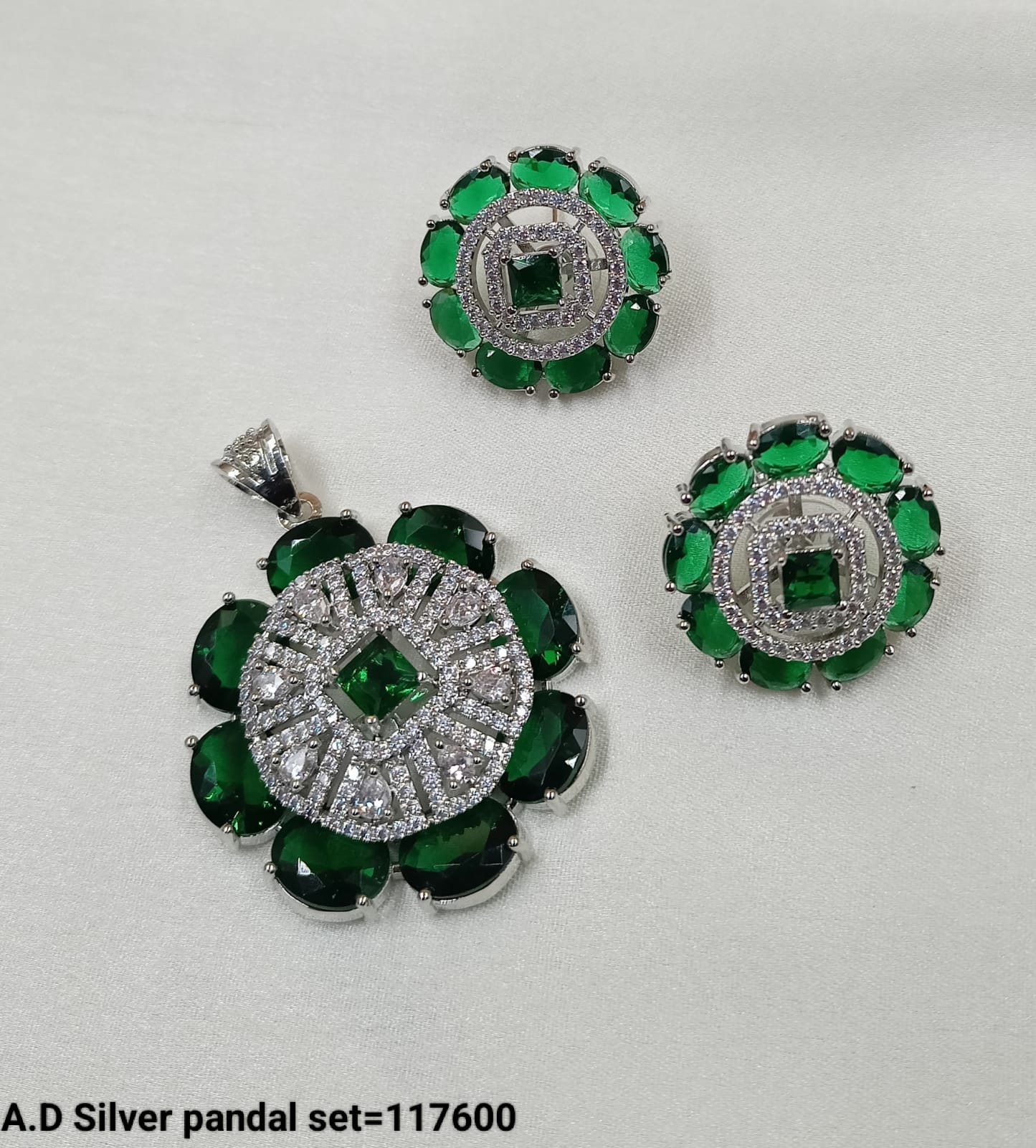 American Diamond Silver Plated Pendant Set