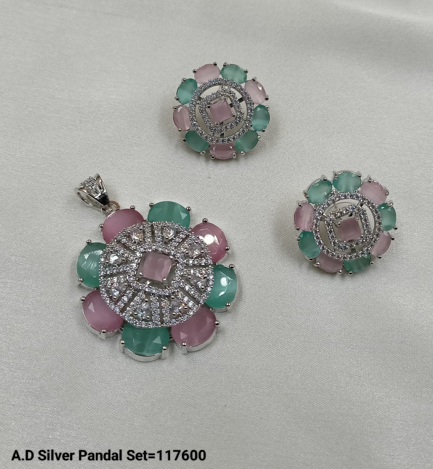 American Diamond Silver Plated Pendant Set